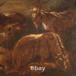 Landscape painting tableau ancient oil on canvas goats animals 17th century