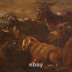 Landscape painting tableau ancient oil on canvas goats animals 17th century