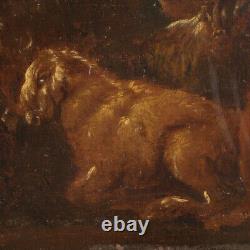 Landscape painting tableau ancient oil on canvas goats animals 17th century