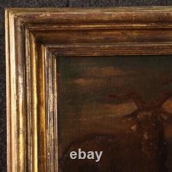 Landscape painting tableau ancient oil on canvas goats animals 17th century