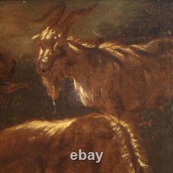 Landscape painting tableau ancient oil on canvas goats animals 17th century