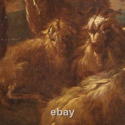 Landscape painting tableau ancient oil on canvas goats animals 17th century