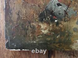 Landscape with Cart, Old Oil on Wood Painting, Signed