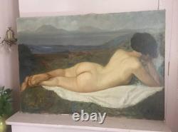 Large Antique Painting of Reclining Female Nude Oil on Canvas 111 x 77 cm 1900