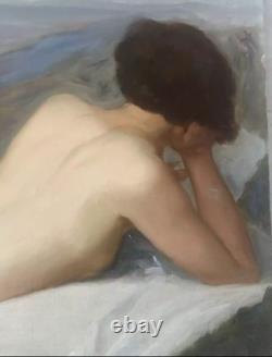 Large Antique Painting of Reclining Female Nude Oil on Canvas 111 x 77 cm 1900