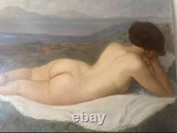 Large Antique Painting of Reclining Female Nude Oil on Canvas 111 x 77 cm 1900