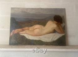 Large Antique Painting of Reclining Female Nude Oil on Canvas 111 x 77 cm 1900
