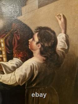 Large Format Old Painting Oil on Canvas Eli and Samuel 19th Century
