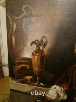 Large Format Old Painting Oil on Canvas Eli and Samuel 19th Century