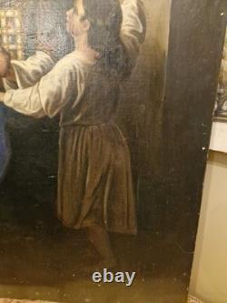 Large Format Old Painting Oil on Canvas Eli and Samuel 19th Century