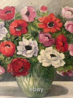 Large Oil on Canvas Antique Signed Depicting a Bouquet of Flowers