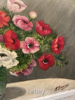 Large Oil on Canvas Antique Signed Depicting a Bouquet of Flowers