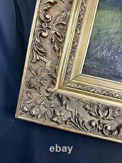 Large Oil on Canvas Signed Lerch Old Canvas and Frame Pond Nature