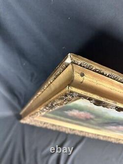 Large Oil on Canvas Signed Lerch Old Canvas and Frame Pond Nature