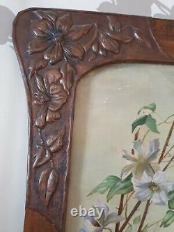 Large Old Art Nouveau Painting Signed Oil Painting On Still Life Cardboard