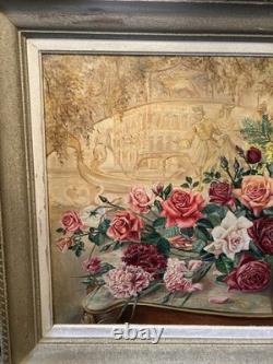 Large Old Oil on Canvas Signed Representing a Floral Composition