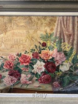 Large Old Oil on Canvas Signed Representing a Floral Composition