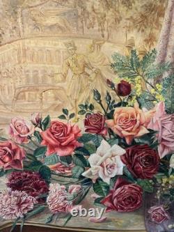 Large Old Oil on Canvas Signed Representing a Floral Composition
