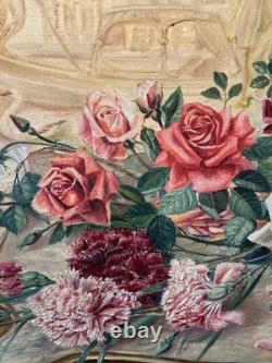 Large Old Oil on Canvas Signed Representing a Floral Composition