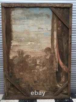 Large Old Painting, Oil On Canvas, Gallant Scene, Late Nineteenth Beginning Twentieth