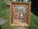 Large Ancient Oil Painting / Canvas Of Children By A Well Fountain Signed Doria In A Golden Frame