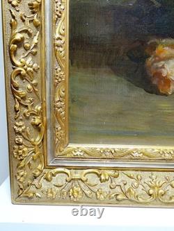 Large antique oil on canvas painting, bouquet of roses, signed, circa 1890-1910
