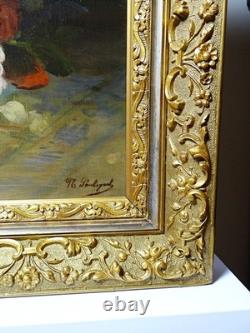 Large antique oil on canvas painting, bouquet of roses, signed, circa 1890-1910