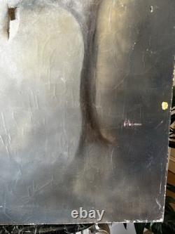 Large oil on canvas, signed, antique, depicting a woman and a tree