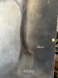 Large oil on canvas, signed, antique, depicting a woman and a tree