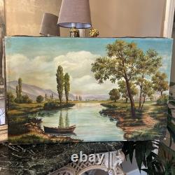 Large oil on canvas, signed, depicting a river