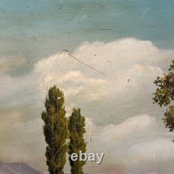 Large oil on canvas, signed, depicting a river