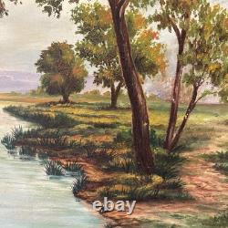 Large oil on canvas, signed, depicting a river