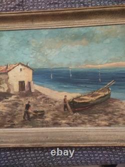 Large old painting oil on canvas by LENDAL marine with character