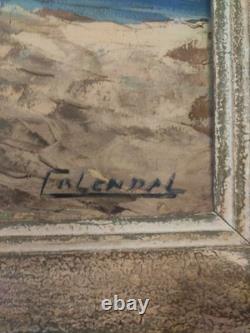 Large old painting oil on canvas by LENDAL marine with character