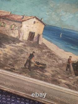 Large old painting oil on canvas by LENDAL marine with character