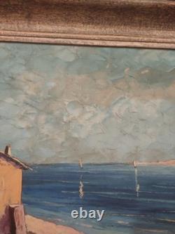 Large old painting oil on canvas by LENDAL marine with character