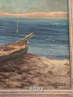 Large old painting oil on canvas by LENDAL marine with character