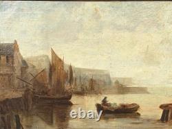 Late 19th Century Marine Painting, Boat, Oil on Canvas, Antique Landscape