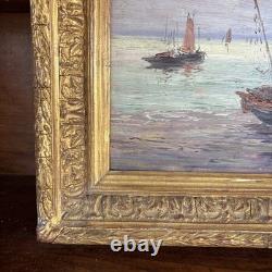 Léo Spanoghe (1874–1955) Oil on panel, seascape, signed, antique frame, 57 cm