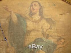Lovely Old Oil On Canvas, 2 Sides, Religious, Restoration
