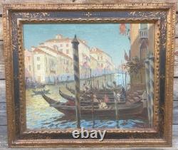 Luigi Moretti HST Painting Venice Antique Oil on Canvas Gondola Italy