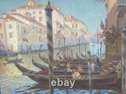 Luigi Moretti HST Painting Venice Antique Oil on Canvas Gondola Italy