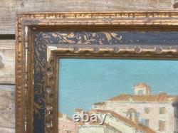Luigi Moretti HST Painting Venice Antique Oil on Canvas Gondola Italy