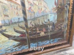 Luigi Moretti HST Painting Venice Antique Oil on Canvas Gondola Italy