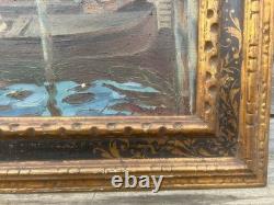 Luigi Moretti HST Painting Venice Antique Oil on Canvas Gondola Italy
