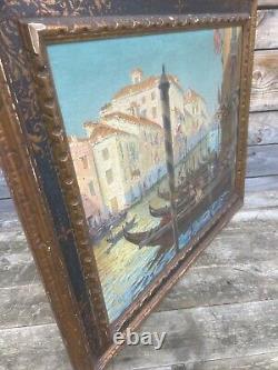 Luigi Moretti HST Painting Venice Antique Oil on Canvas Gondola Italy