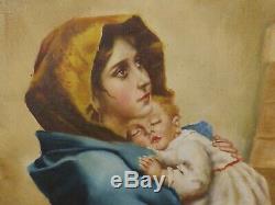 Madonna De Ferruzzi By E. Bianchini. Old Oil On Canvas Signed On The Back