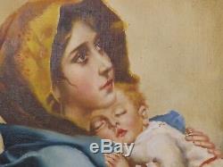 Madonna De Ferruzzi By E. Bianchini. Old Oil On Canvas Signed On The Back