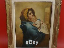 Madonna De Ferruzzi By E. Bianchini. Old Oil On Canvas Signed On The Back
