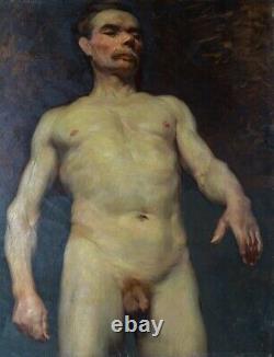 Male Nude Large Oil On Canvas Ancient Original Painting